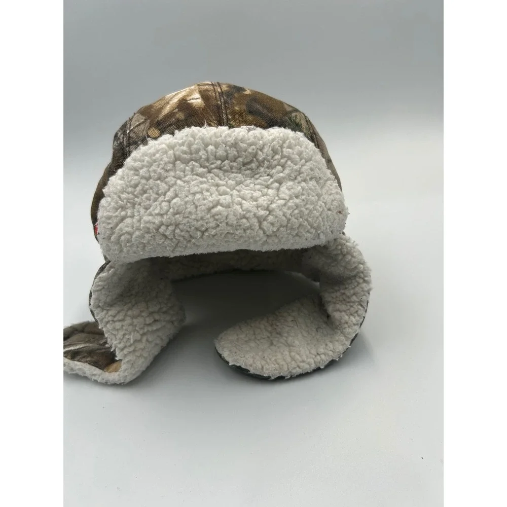 Carhartt Infant Toddler RealTree Camo Sherpa Lined Trapper Hat Brown Orange Logo